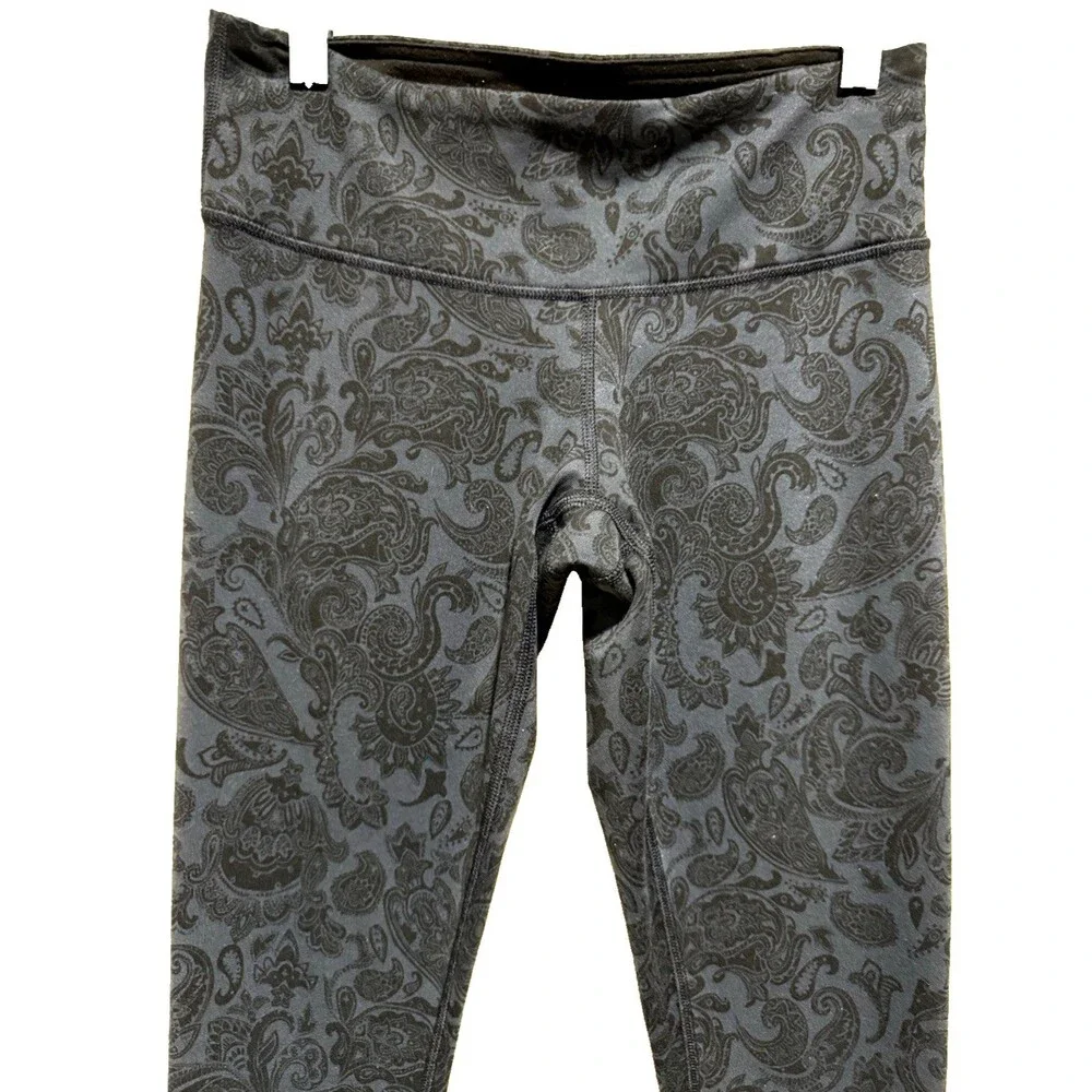 Lululemon Wunder Under Crop Leggings Womens 6 Blue Paisley Yoga Athletic Pants